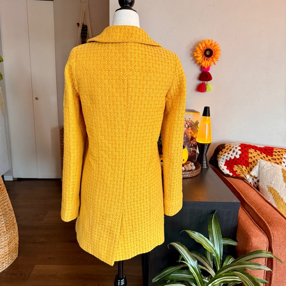 Mustard Yellow Double-Breasted Retro Pea Coat with Peter Pan Collar - Picture 4 of 11